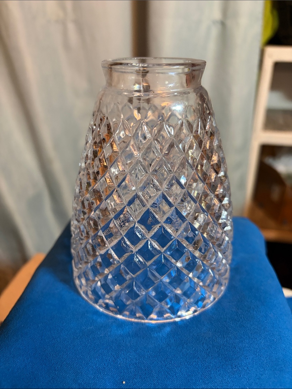 Vintage Clear Diamond Optic Glass Lamp Shade Replacement, 5” Tall, 2-1/4” Fitter